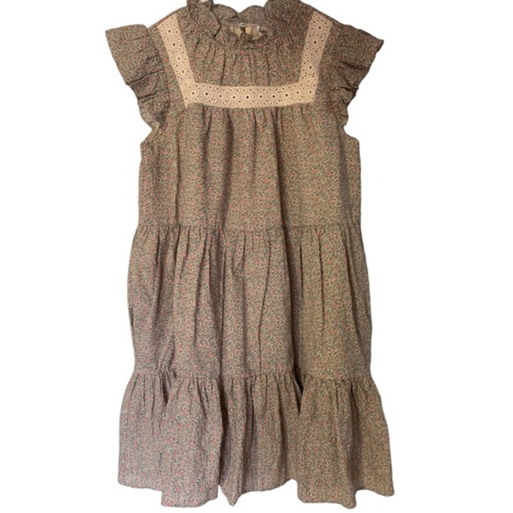 Floral Tiered Dress Ruffle Sleeves Eyelet Trim Cottagecore Prairiecore NWT's